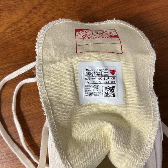Converse X Comme de Garcons Play White Chuck Taylor All Star High Top Size 12 - Picture 8 of 8